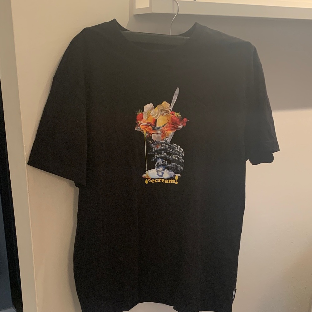 Icecream Black Tee with Colorful Sundae Graphic